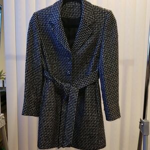 Black and White Blazer with Wide Lapels and Belt